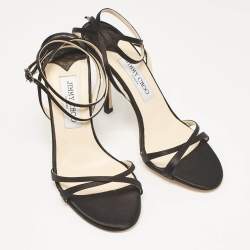 Pre Owned Jimmy Choo Black Satin Elaine Ankle Strap Sandals Size 38.5