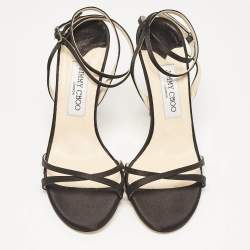 Pre Owned Jimmy Choo Black Satin Elaine Ankle Strap Sandals Size 38.5