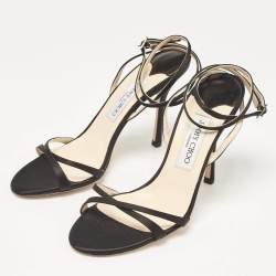 Pre Owned Jimmy Choo Black Satin Elaine Ankle Strap Sandals Size 38.5