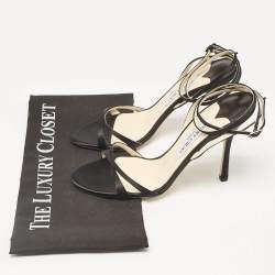 Pre Owned Jimmy Choo Black Satin Elaine Ankle Strap Sandals Size 38.5