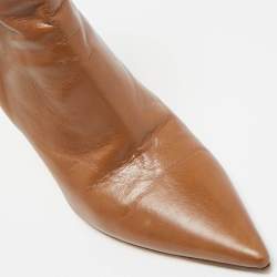 Pre Owned Jimmy Choo Brown Leather Pointed Toe Ankle Length Boots Size 37