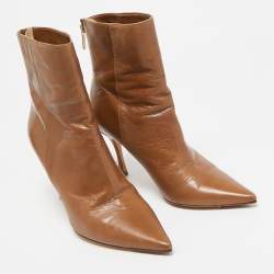 Pre Owned Jimmy Choo Brown Leather Pointed Toe Ankle Length Boots Size 37