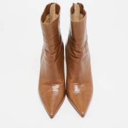 Pre Owned Jimmy Choo Brown Leather Pointed Toe Ankle Length Boots Size 37