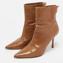Pre Owned Jimmy Choo Brown Leather Pointed Toe Ankle Length Boots Size 37