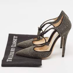 Jimmy Choo Black Studded Suede Talan T Strap Pumps Size 36