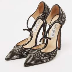 Jimmy Choo Black Studded Suede Talan T Strap Pumps Size 36