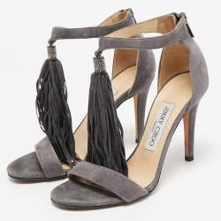 Jimmy Choo Grey Suede Ankle Strap Sandals Size 35.5