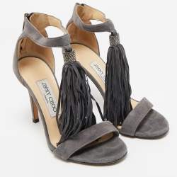Jimmy Choo Grey Suede Ankle Strap Sandals Size 35.5