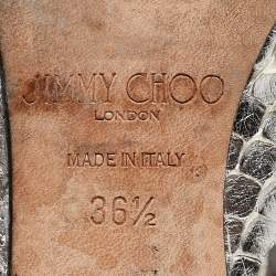 Jimmy Choo Silver Python Embossed Leather and Fur Ankle Length Boots Size 36.5