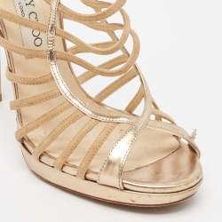 Jimmy Choo Beige Suede and Leather Dani Cut Out Sandals Size 39