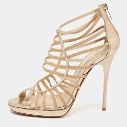 Jimmy Choo Beige Suede and Leather Dani Cut Out Sandals Size 39