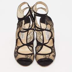 Pre Owned Jimmy Choo Black Lace and Suede Strappy Sandals Size 41