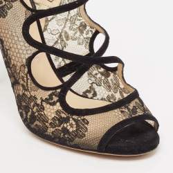 Pre Owned Jimmy Choo Black Lace and Suede Strappy Sandals Size 41