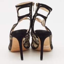 Pre Owned Jimmy Choo Black Lace and Suede Strappy Sandals Size 41