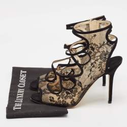 Pre Owned Jimmy Choo Black Lace and Suede Strappy Sandals Size 41