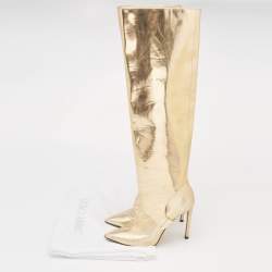 Jimmy Choo Gold Patent Leather Knee Length Boots Size 36.5