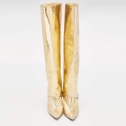 Jimmy Choo Gold Patent Leather Knee Length Boots Size 36.5