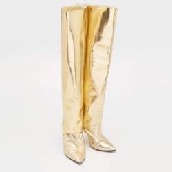 Jimmy Choo Gold Patent Leather Knee Length Boots Size 36.5
