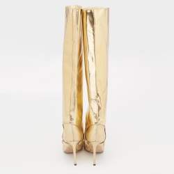 Jimmy Choo Gold Patent Leather Knee Length Boots Size 36.5