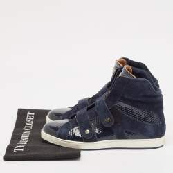 Jimmy Choo Navy Blue Suede and Patent Yazz High Top Sneakers Size 36.5