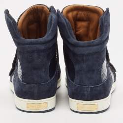 Jimmy Choo Navy Blue Suede and Patent Yazz High Top Sneakers Size 36.5