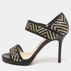 Jimmy Choo Black/Gold  Leather Ankle Strap Sandals Size 36.5