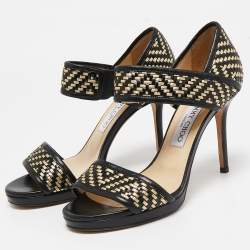 Jimmy Choo Black/Gold  Leather Ankle Strap Sandals Size 36.5