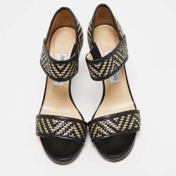 Jimmy Choo Black/Gold  Leather Ankle Strap Sandals Size 36.5