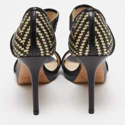Jimmy Choo Black/Gold  Leather Ankle Strap Sandals Size 36.5
