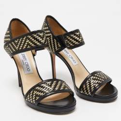 Jimmy Choo Black/Gold  Leather Ankle Strap Sandals Size 36.5