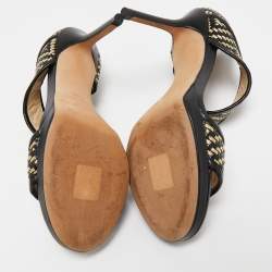 Jimmy Choo Black/Gold  Leather Ankle Strap Sandals Size 36.5