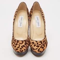 Jimmy Choo Brown/Beige Calf Hair and Leather Cosmic Platform Pumps Size 37.5