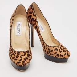 Jimmy Choo Brown/Beige Calf Hair and Leather Cosmic Platform Pumps Size 37.5