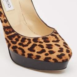 Jimmy Choo Brown/Beige Calf Hair and Leather Cosmic Platform Pumps Size 37.5
