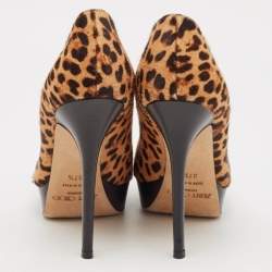 Jimmy Choo Brown/Beige Calf Hair and Leather Cosmic Platform Pumps Size 37.5
