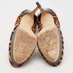 Jimmy Choo Brown/Beige Calf Hair and Leather Cosmic Platform Pumps Size 37.5