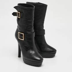 Jimmy Choo Black Leather Ankle Length Boots Size 37