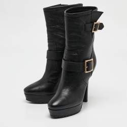 Jimmy Choo Black Leather Ankle Length Boots Size 37