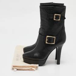 Jimmy Choo Black Leather Ankle Length Boots Size 37