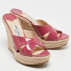 Jimmy Choo Purple Patent Leather Prima Wedge Sandals Size 38