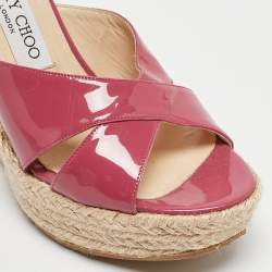 Jimmy Choo Purple Patent Leather Prima Wedge Sandals Size 38