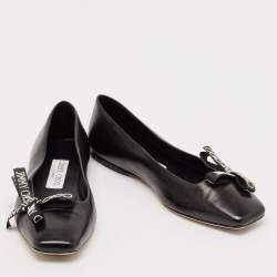 Jimmy Choo Black Leather Bow Veda Ballet Flats Size 36