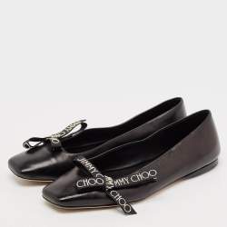 Jimmy Choo Black Leather Bow Veda Ballet Flats Size 36