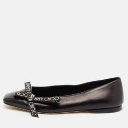 Jimmy Choo Black Leather Bow Veda Ballet Flats Size 36