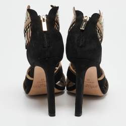 Jimmy Choo Black/Gold Suede and Metallic Leather Klara Sandals Size 38