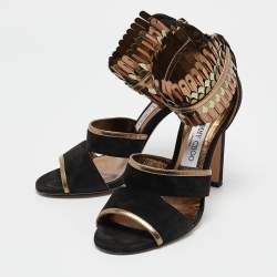 Jimmy Choo Black/Gold Suede and Metallic Leather Klara Sandals Size 38