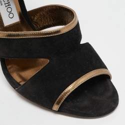 Jimmy Choo Black/Gold Suede and Metallic Leather Klara Sandals Size 38