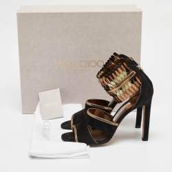 Jimmy Choo Black/Gold Suede and Metallic Leather Klara Sandals Size 38