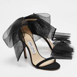 Jimmy Choo Black Grosgrain and Mesh Aveline Sandals Size 36.5