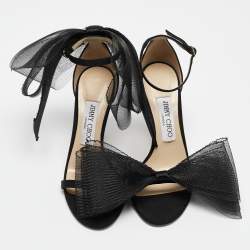 Jimmy Choo Black Grosgrain and Mesh Aveline Sandals Size 36.5